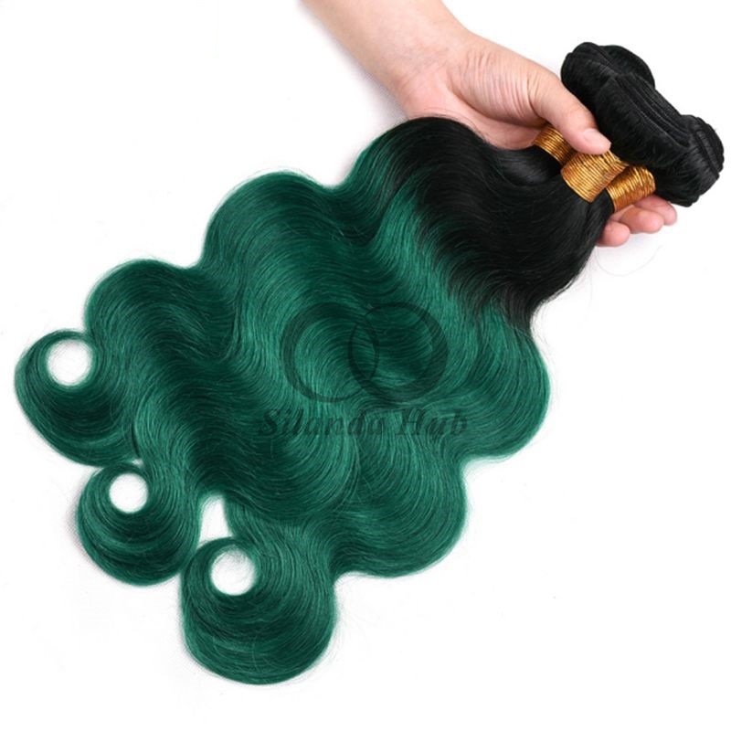 #T1B/Green Body Wave Remy Human Hair Bundles Sew In Weave Bundles Brazilian Bundle Deals