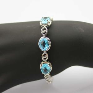 Quality Fashion Jewelry Oval Blue Topaz and Clear Cubic Zircon Link Bracelet(H06) wholesale