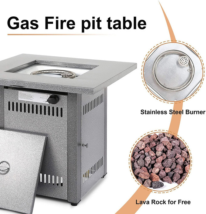 Modern Smoke Free Square Fire Pit Table Metal Propane Brazier For Patio