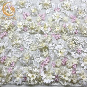 Quality 3D Flowers Bridal Lace Fabrics Soluble 1 Yard Embroidery Multicolor wholesale