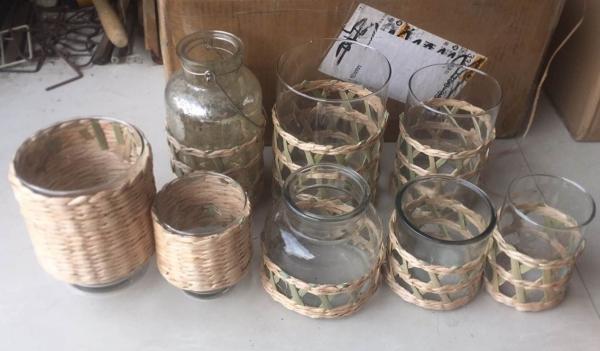 Best selling Seagrass bottle carrier Wicker detox bottle holder Seagrass glass