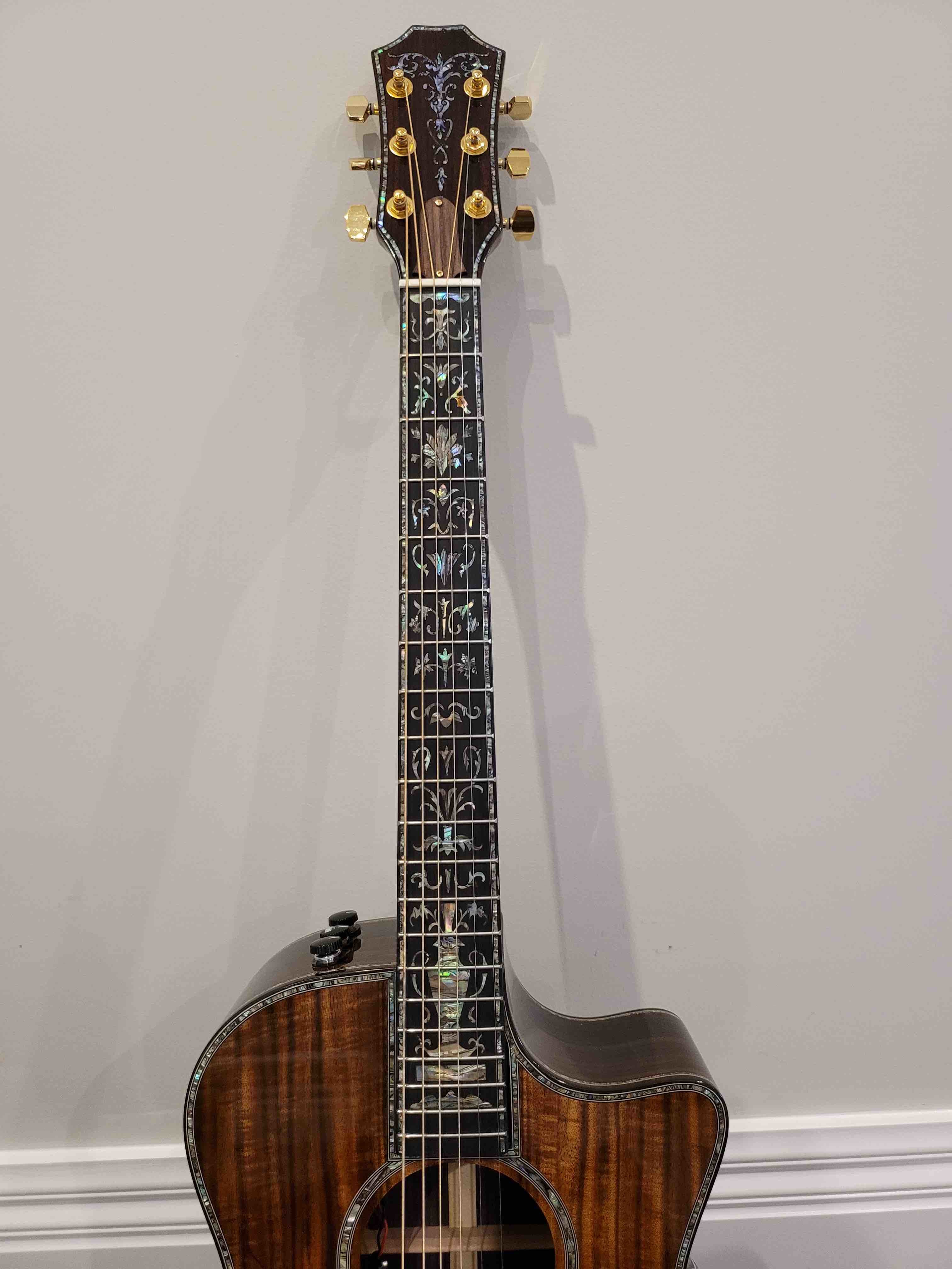 Custom All Solid KOA Wood Acoustic Electric Guitar Real Abalone Binding Ebony Fingerboard Rosewood Back Side Cutaway Arm