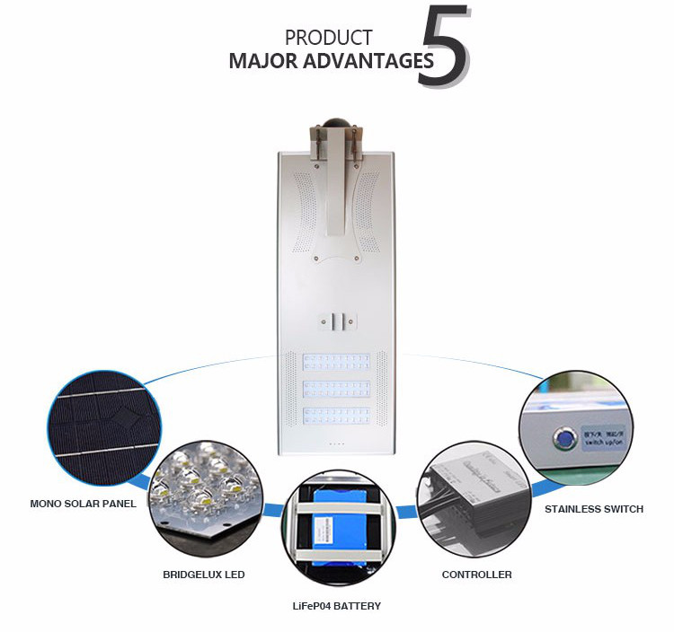 High quality outdoor country road lighting ip65 smd 60W integrated all in one led solar street light