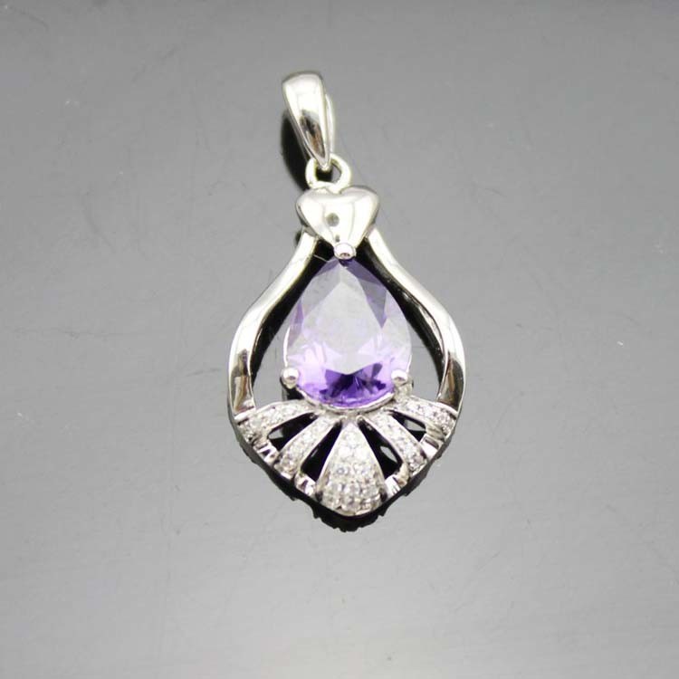 Sterling Silver Drop Shpe Aemthyst CZ Diamonds Pendant (PSJ0335)