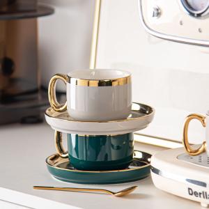 Quality Luxurious Gold Rim Ceramic Tableware Set For Christmas Elegant Tea Cup And Coffee Mug wholesale