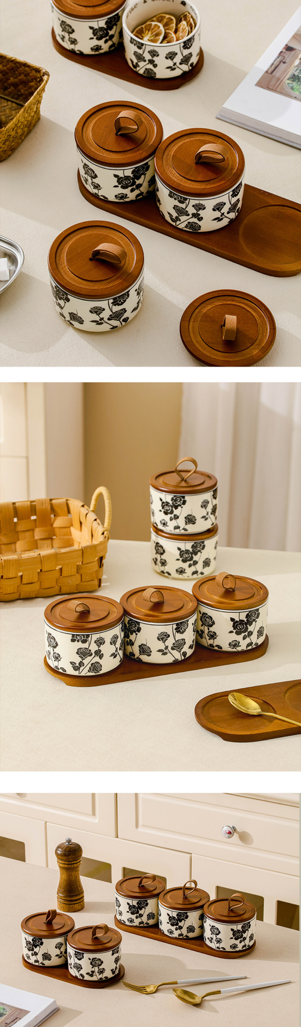 Vintage Floral Ceramic Storage Jar for Eco-Friendly Microwavable Lid-Attached Canister