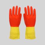 Bi-Color High Latex Content Soft Flocklined Rubber Gloves , Kitchen Dishwashing