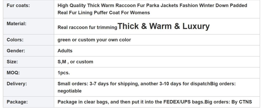 High Quality Thick Warm Raccoon Fur Parka Jackets Fashion Winter Down Padded Real Fur Lining Puffer Coat for Womens