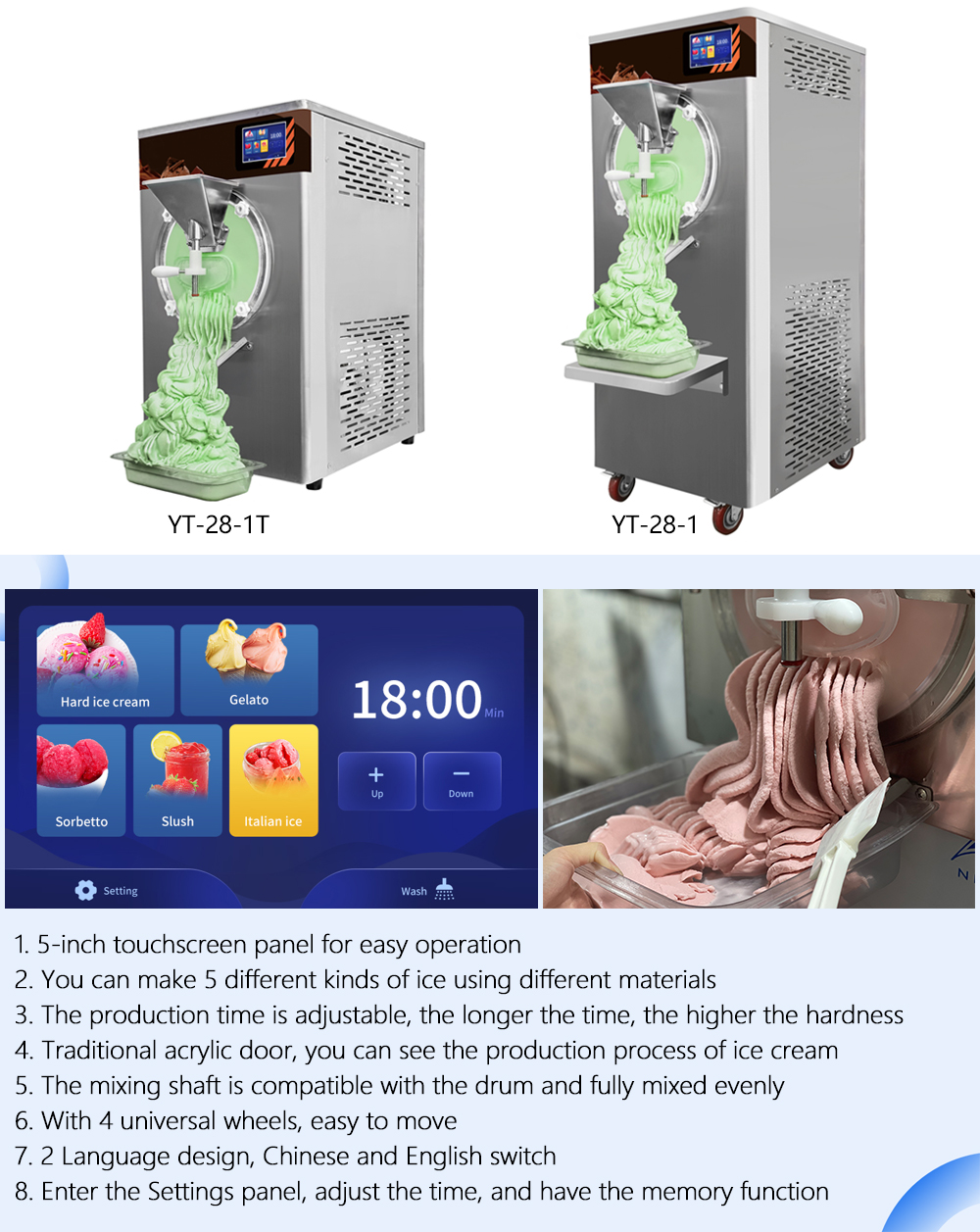2200W Automatic Gelato Hard Ice Cream Making Machine 48L/H for Commercial