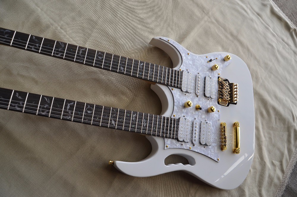 Custom shop white color double necks electric guitar 6+12 strings maple fingerboard basswood body free shipping