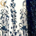 Navy Blue 3D Floral Embroidery Lace Fabric For Evening Party Dress