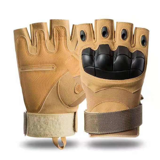 Green Khaki Black Leather PU Half Finger Tactical Gloves Nylon