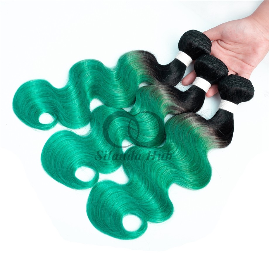 #T1B/Green Body Wave Remy Human Hair Bundles Sew In Weave Bundles Brazilian Bundle Deals