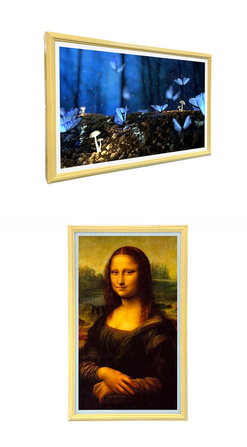 UHD 65" inch Large LCD LED digital video photo frame with Wood frame for NFT advertising display with wooden frame monitor