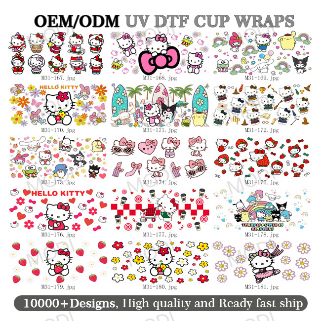 Factory Hot Sale Good Quality Ready To Ship Cartoon Transfer Logo Sticker Vinyl UV DTF Cup Wrap Transfers 16oz