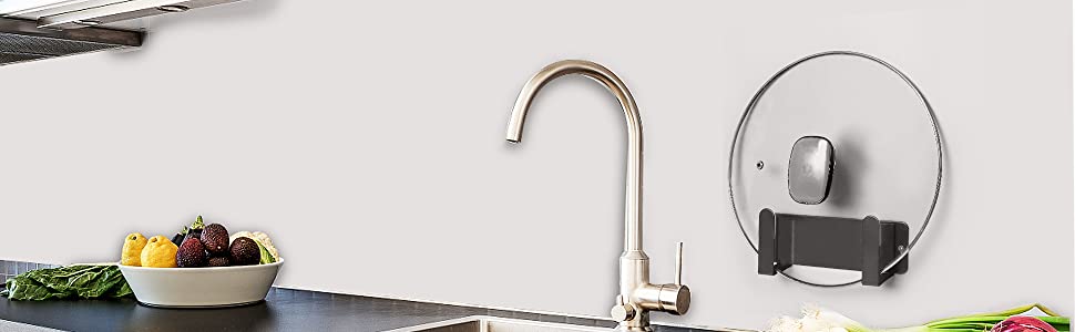 Wall-Mounted Pot Lid Rack Cutting Board Shelf Pot Cover Storage Rack with Self-Adhesive