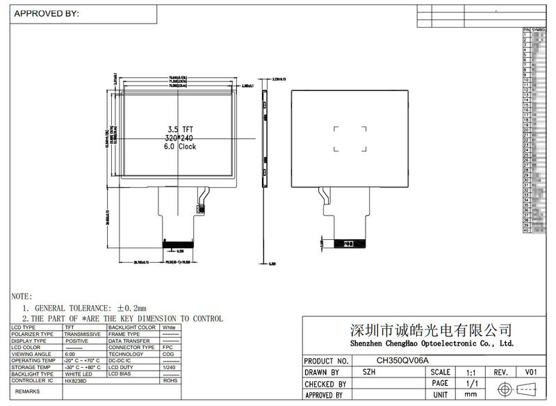 320*240 Pixel LCD Display Module 3.5 Inch TFT Display Replacement