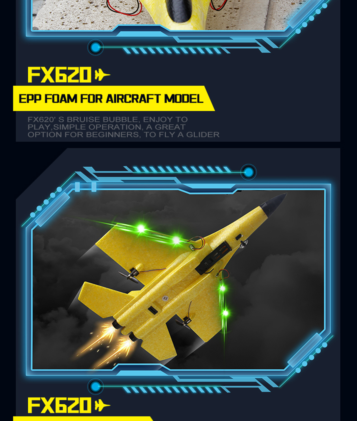 FX620 2.4GHz 2-Channel Foam RC Plane Model Glider RC Jet Airplane with Charging Time of 60 Mins and 3.7V 150mAh Battery