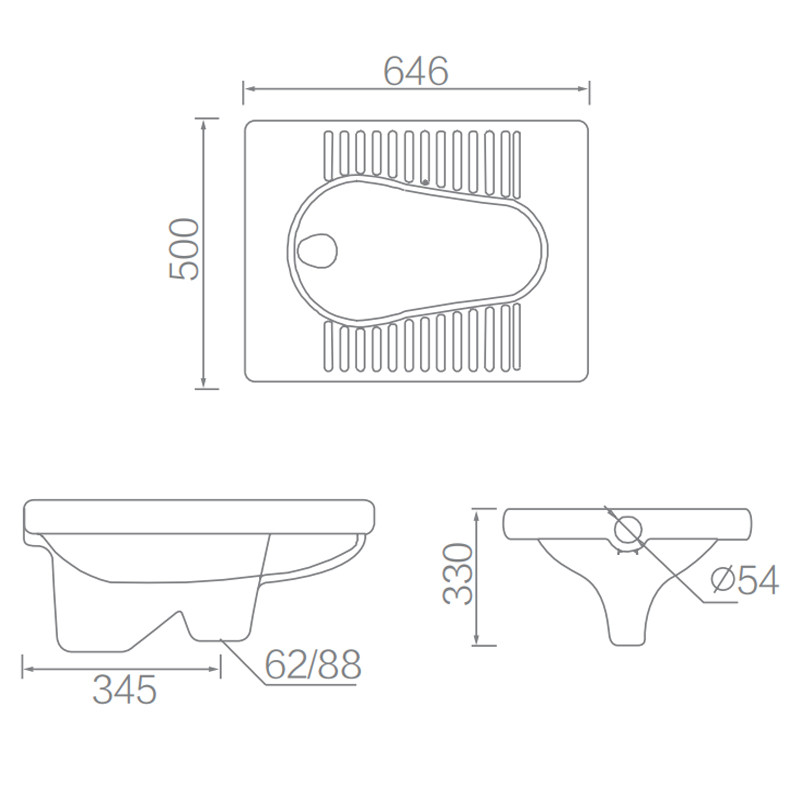 Ceramic Toilet Squatting Pan , S trap Squat Type Toilet Bowl
