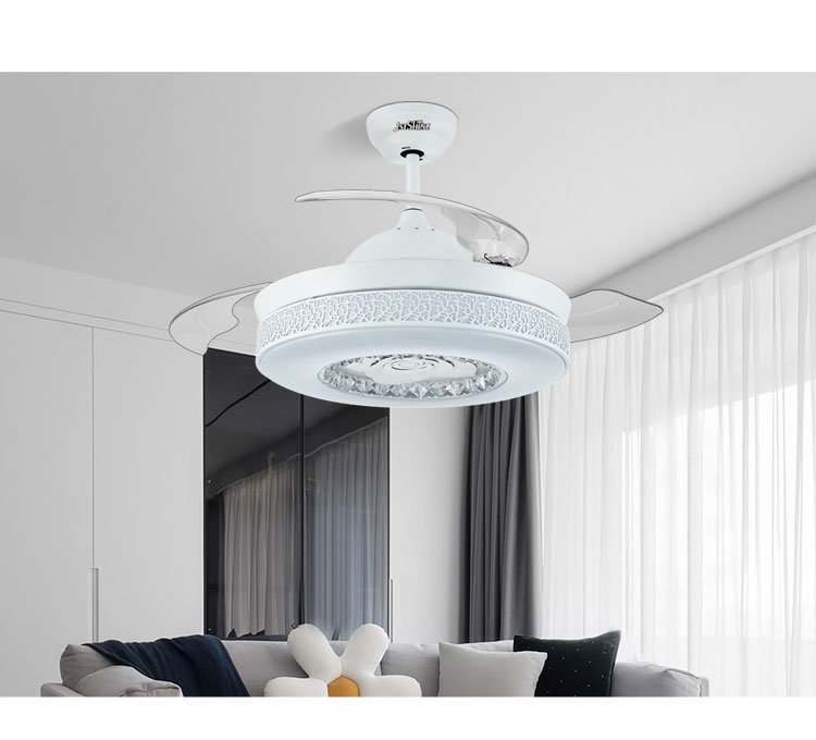 Antique Style LED Ceiling Fan High Speed White Retractable Blades with Remote Control