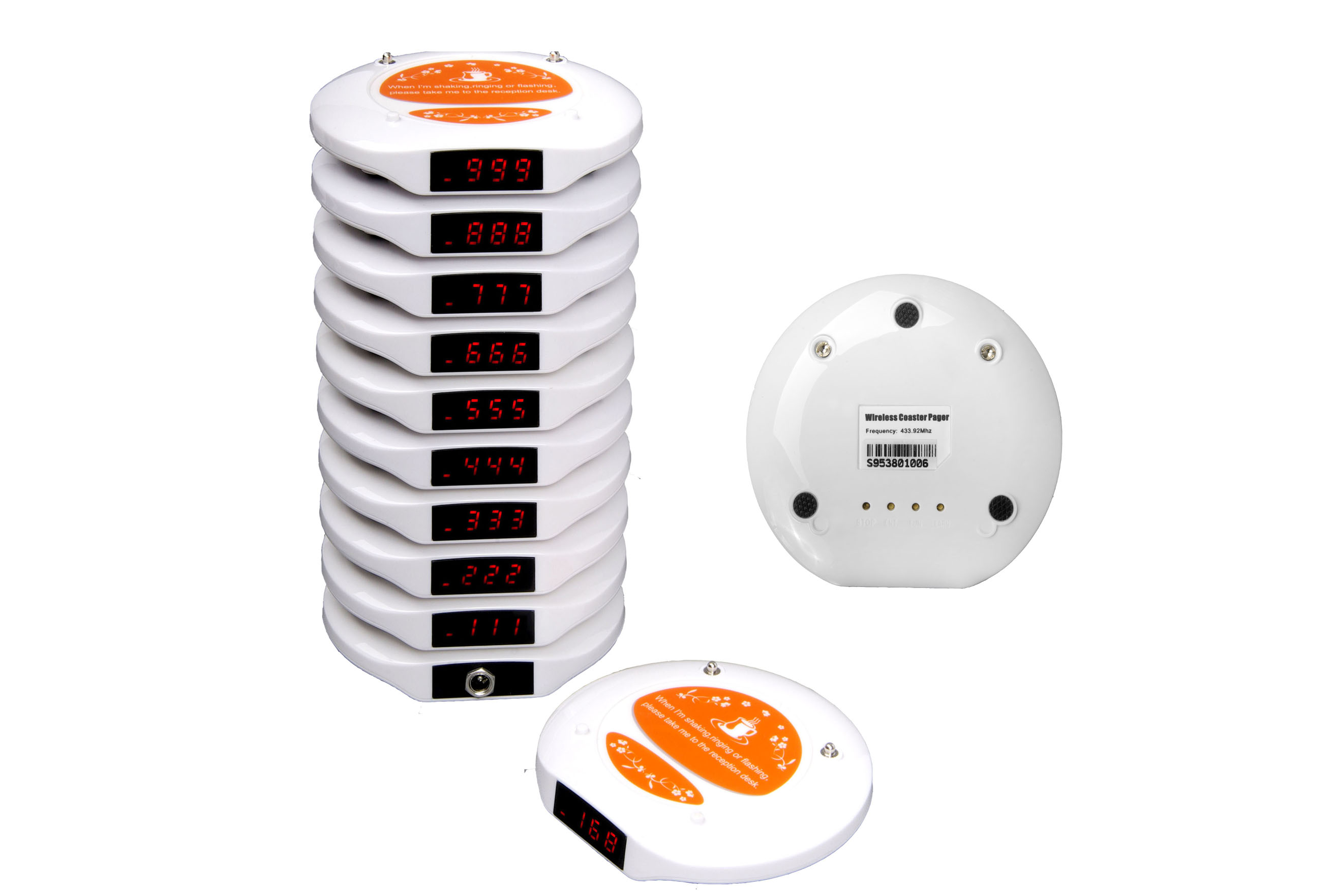 wireless high quality CE certificated food taking coaster pager with 433.92MHZ