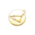 CZ Gold Plated Pendant Necklace Rhinestone Horoscope 12 Zodiac Coin Pendant For