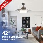 42 Inch Decorative Hidden Blade LED Light Ceiling Fan with Pure Copper Motor