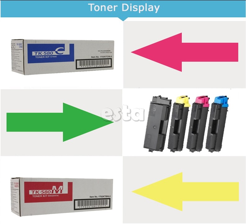 TK580 Kyocera Toner Cartridges FS - C5150DN 4- Pack Black / Cyan / Magenta / Yellow