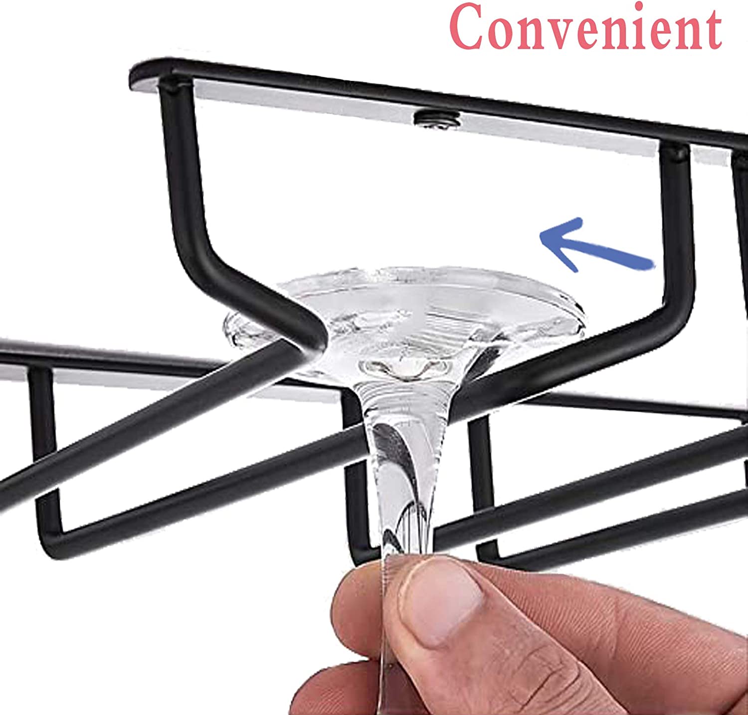 12 Inch Wine Glass Rack 2 Pack Iron Hanging Holder Cup Storage Hanger Wall Mounted for Kitchen Cabinet Bar