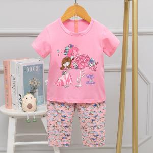 Quality Cartoon Flamingo And Little Girls' Capri Pajama Sets Round Neck For Children wholesale