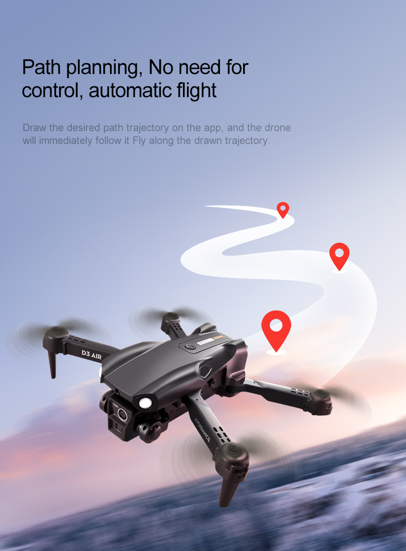 2024 D3 Air Drone LED Light 360-degree Tumbling Headless Mode Optical Flow Positioning Foldable RC Drone for Beginners