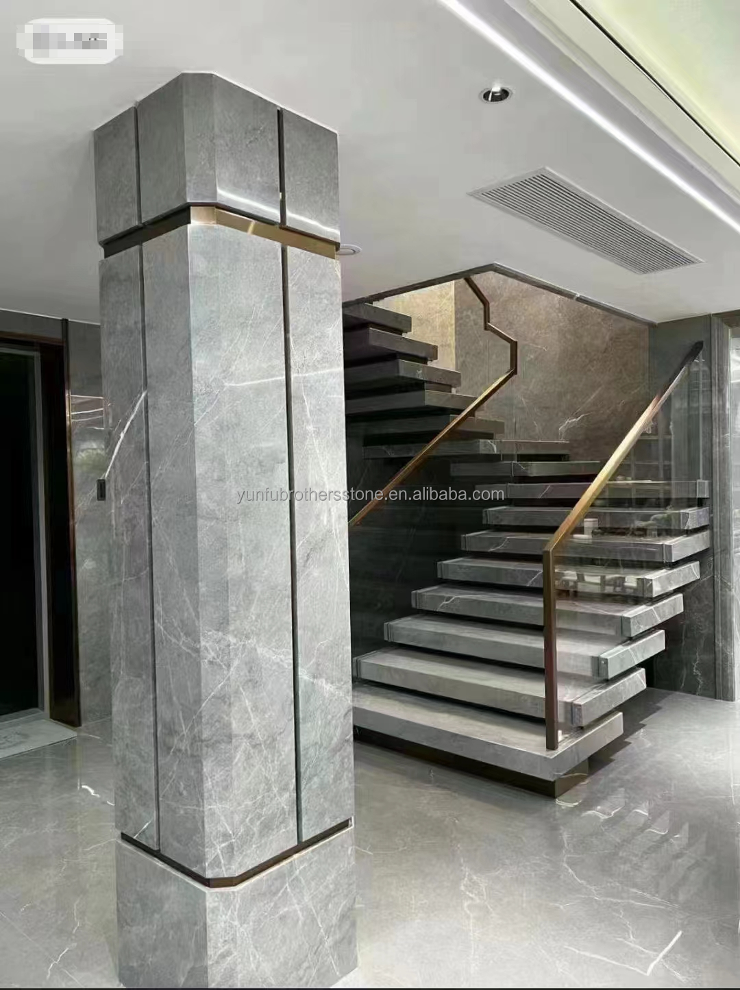 Modern Polished Beige Marble Stairs for Hotels and Villas Graphic Design Flooring