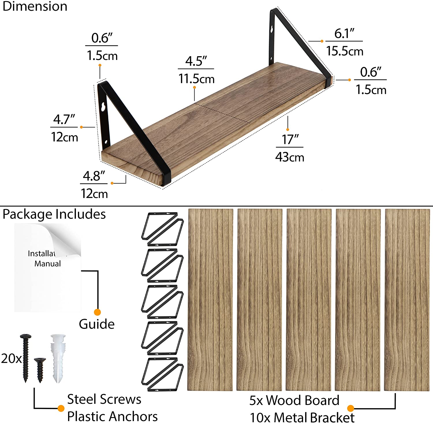 Metal Floating Shelf Brackets 7.64*6.61*2.72cm Single-side Structure DIY Decorative