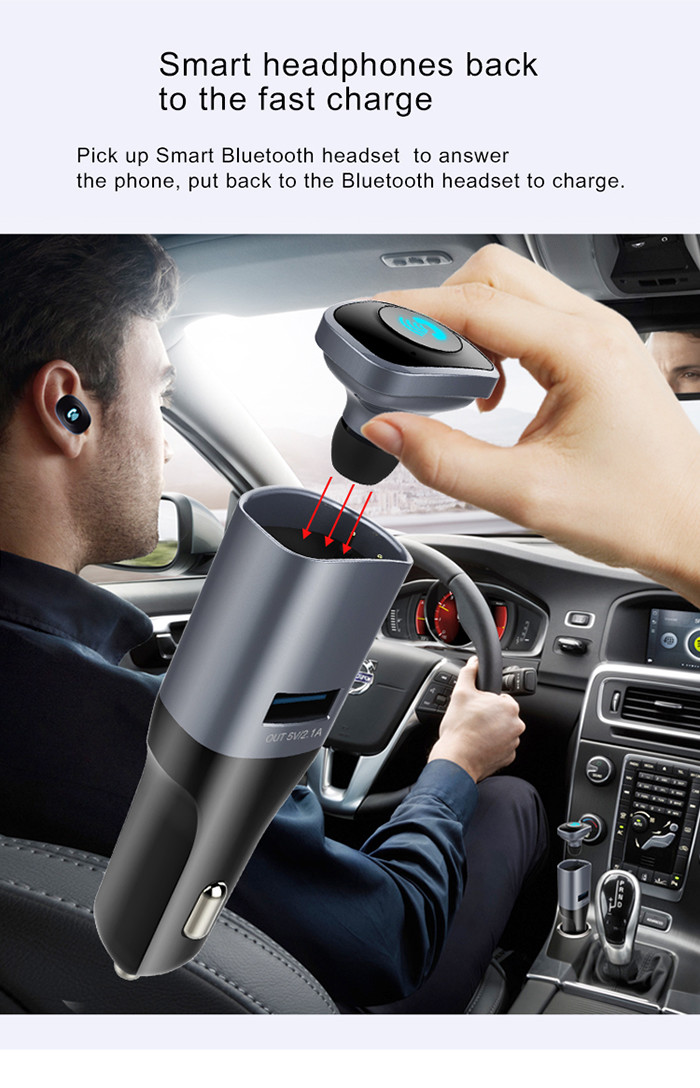 Two Way Plug Bluetooth USB Car Charger Handsfree Car Kit Bluetooth Headset