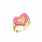 Micro Pave 18K Diamond Ring Gold Plated Heart Drop Oil Chunky Gold Heart Ring