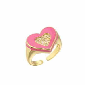 Quality Micro Pave 18K Diamond Ring Gold Plated Heart Drop Oil Chunky Gold Heart Ring wholesale