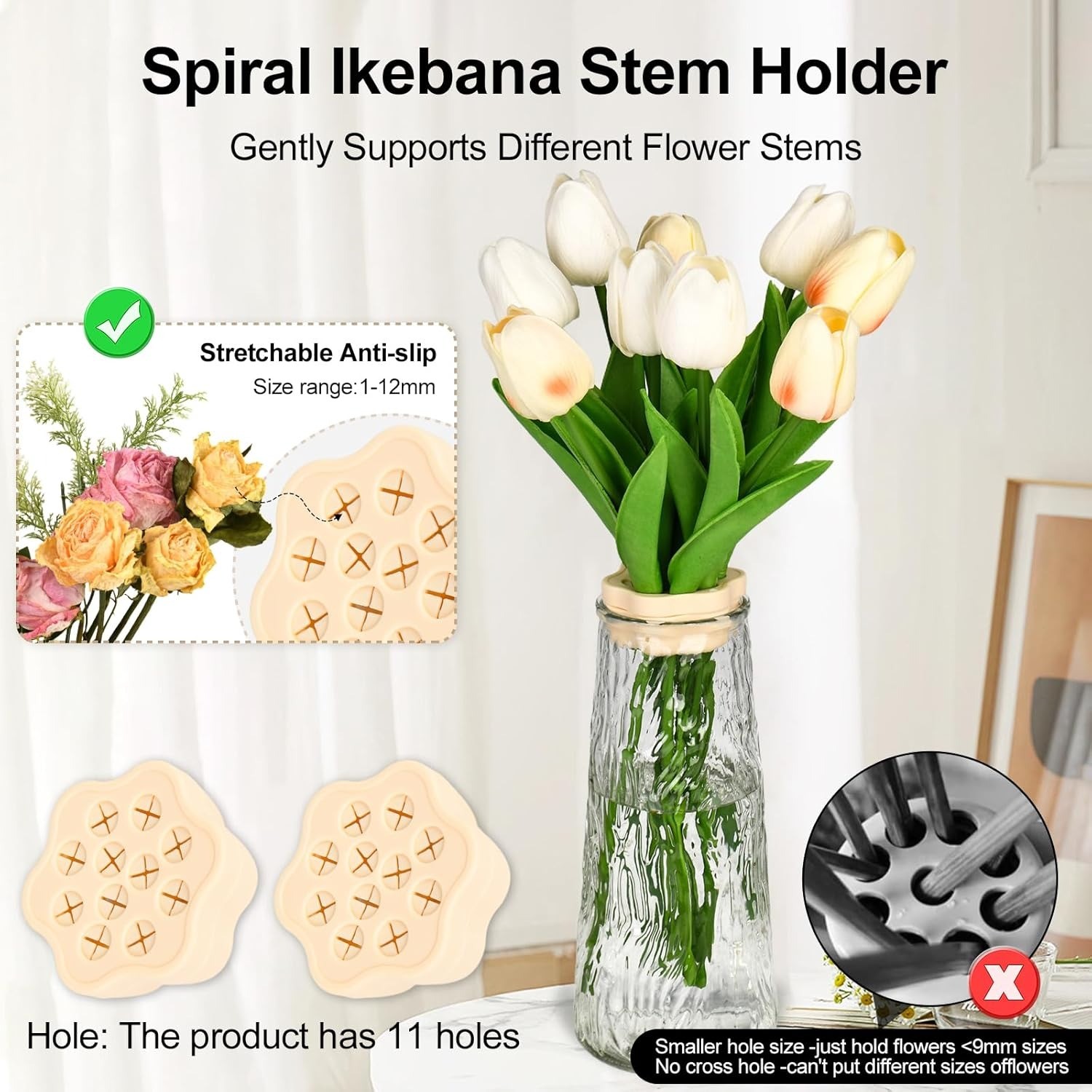 Silicone Spiral Ikebana Stem Holder, White Spiral Stem Holder Ring For Flowers, Upgraded Spiral Stem Holder For Vases, Spiral DIY Bouquet Twister