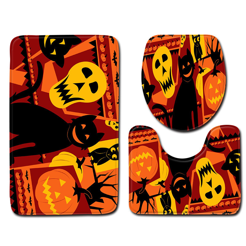 Water Absorbent 3 Piece Bath Mat Halloween Toilet Lid Cover Set
