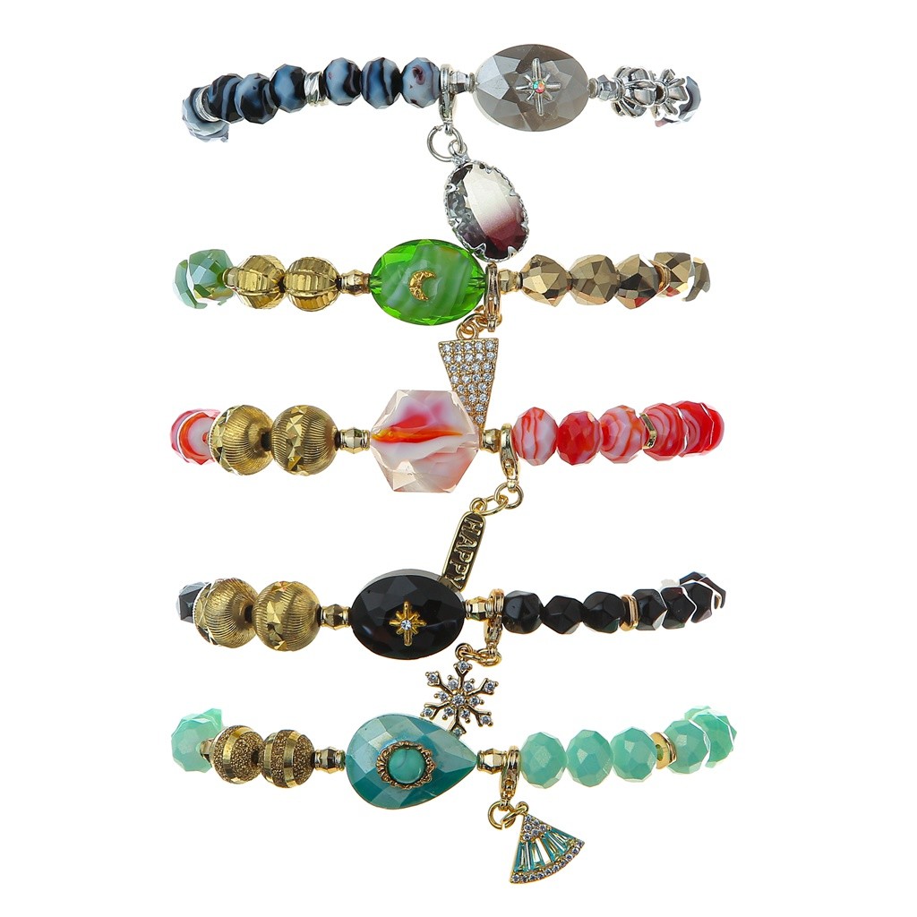 Pearl Turquoise Pastel Stretchy Crystal Bracelets with Glass Glazed Beads String