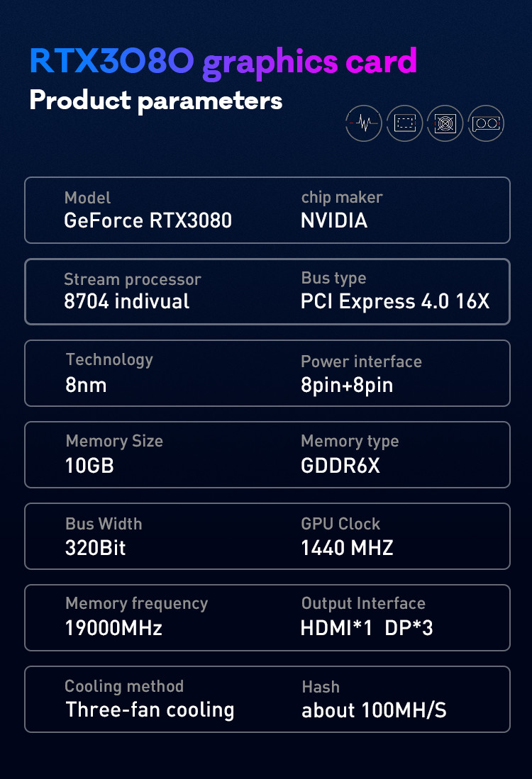 RTX 3080 10GB Computer Game Graphics Card No LHR GDDR6X 320BIT Mining Graphics Card