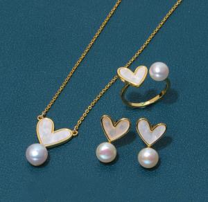 Quality Natural Pearl Shell Chokers Necklace Heart Shape 925 Sterling Silver Necklace Shell Earring Ring Jewelry for Women Gift wholesale