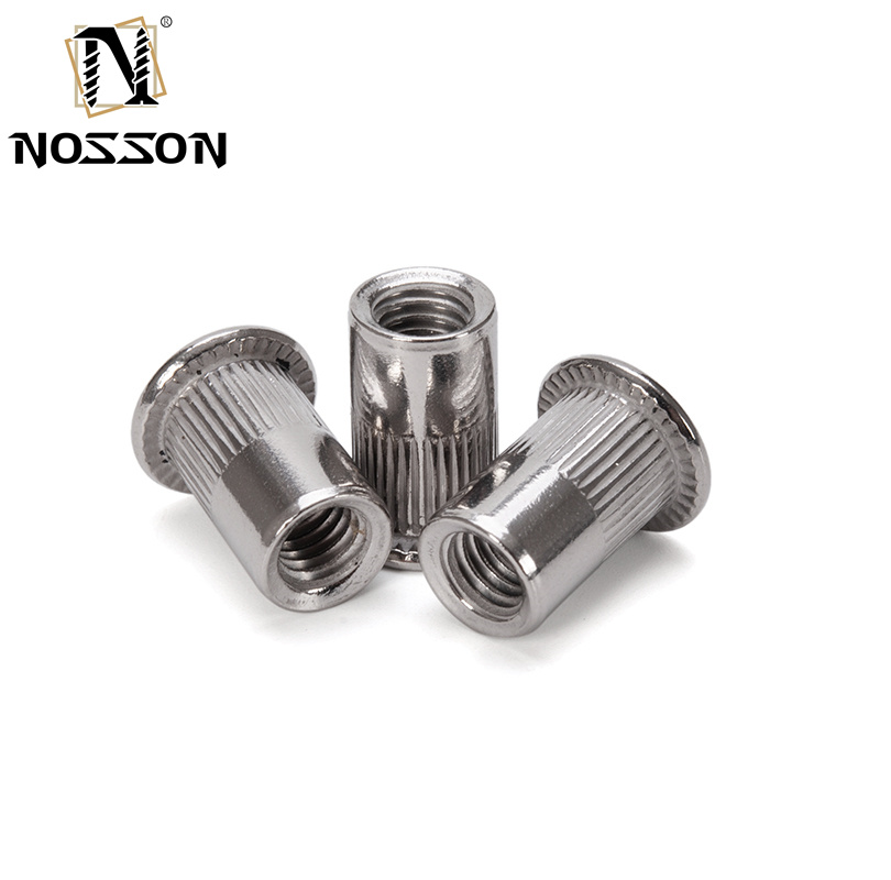 Zinc Plated DIN Standard M3 M4 M5 M6 M8 M10 M12 Flat Head Knurled Threaded Insert Rivet Nut for Metric Measurement System