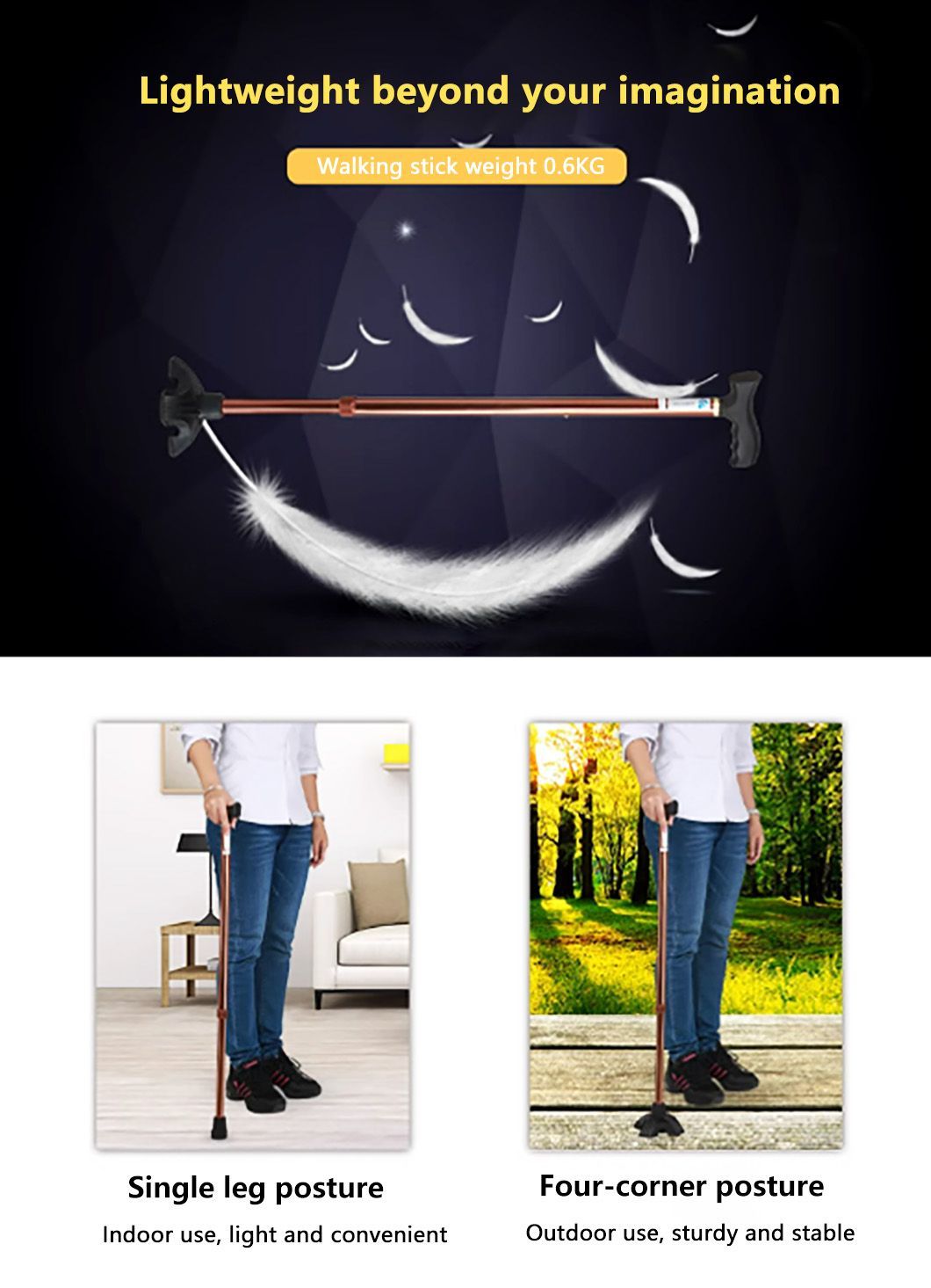Easy to Fold Aluminum Foldable Walking Cane Stick with Anti-Slip Foot Pad