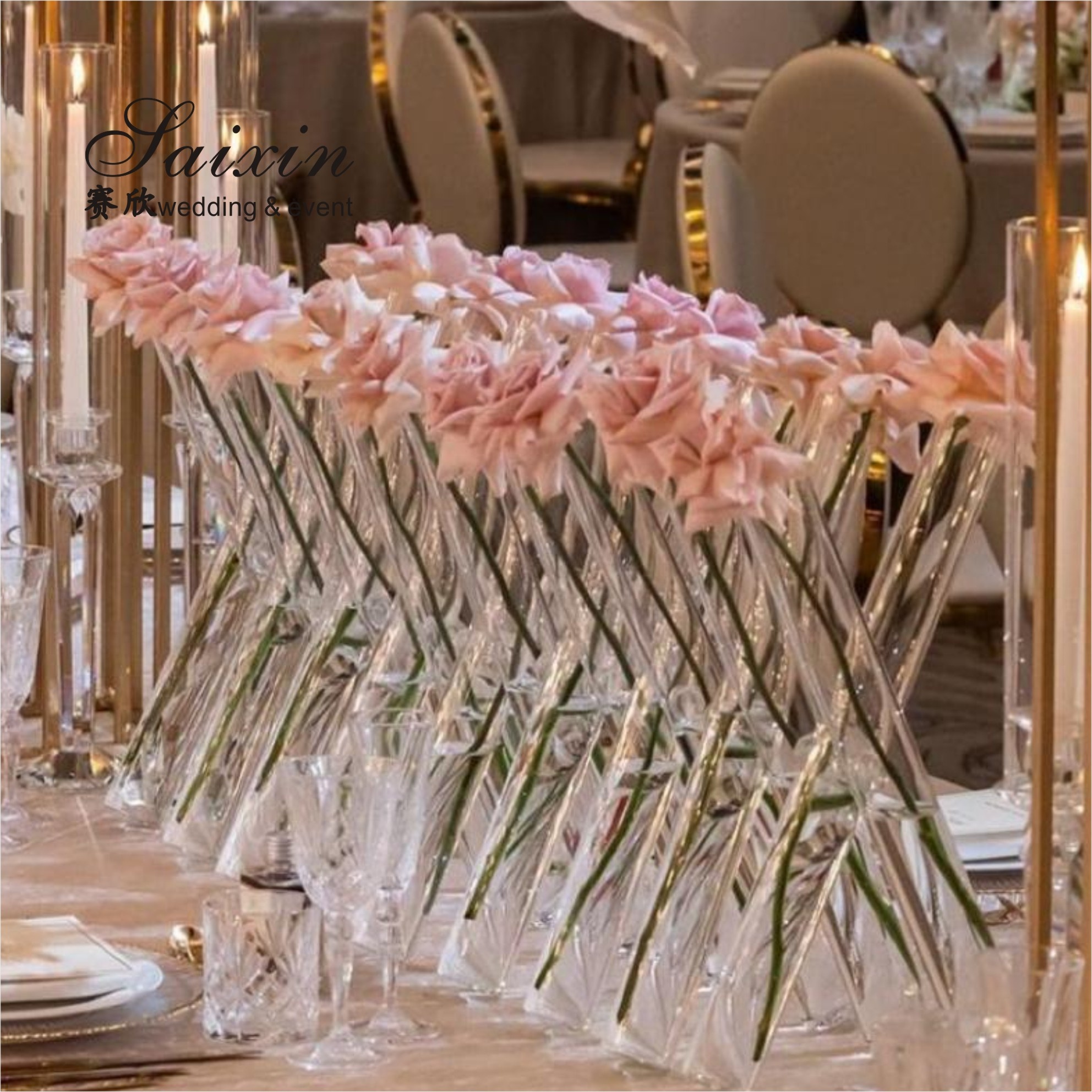 ZT-564S Wholesale hot sale tall silver mirror pillar flower stands for wedding table decoration