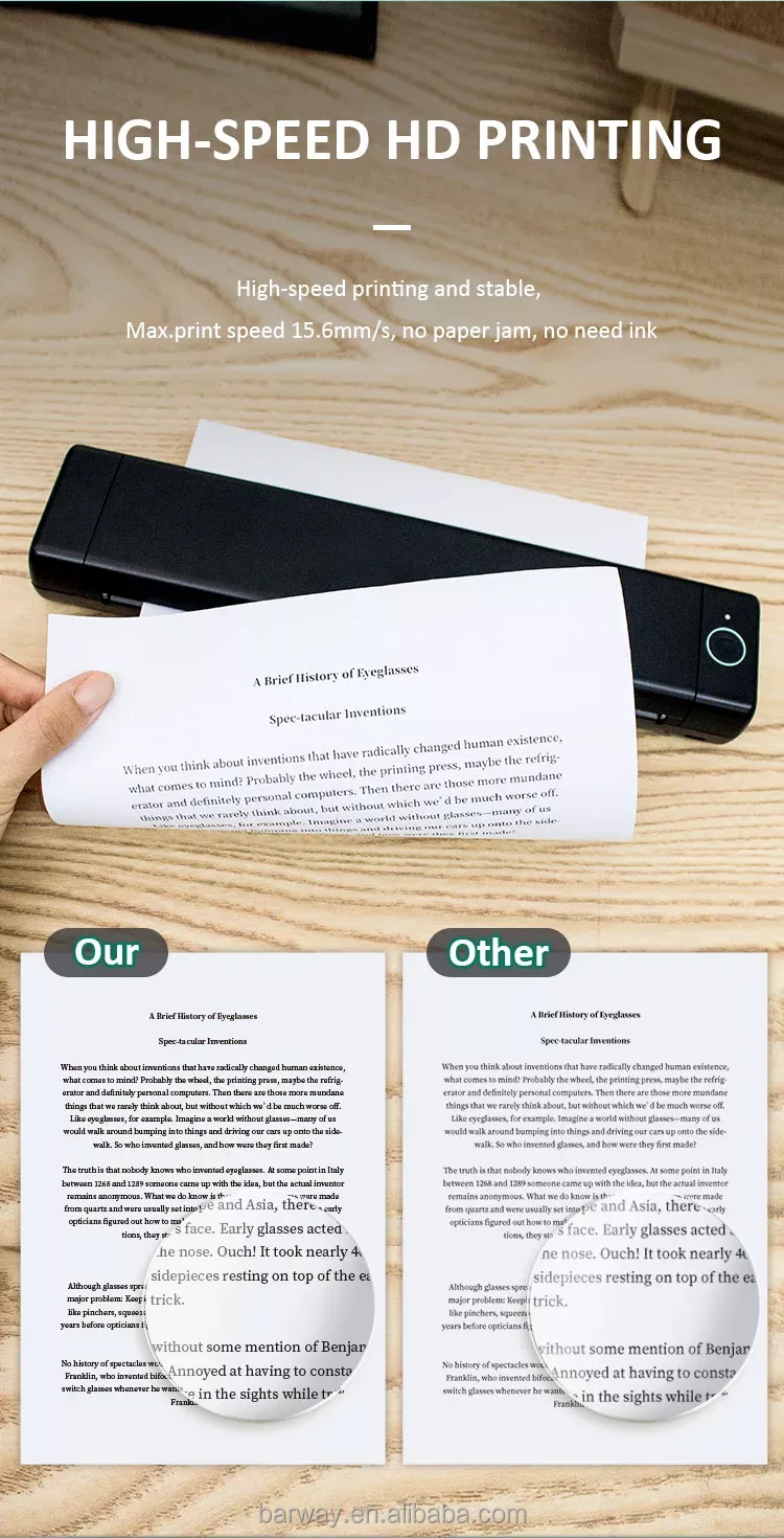 M08F Portable A4 Size Mini Wireless Thermal Printer Mobile Printer With Blue-Tooth
