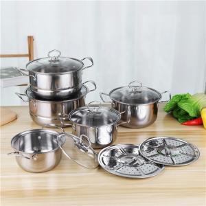 Quality Glass Lid Stainless Steel 410 Cookware Set 12pcs Steamer Food Cooking Soup Pot wholesale