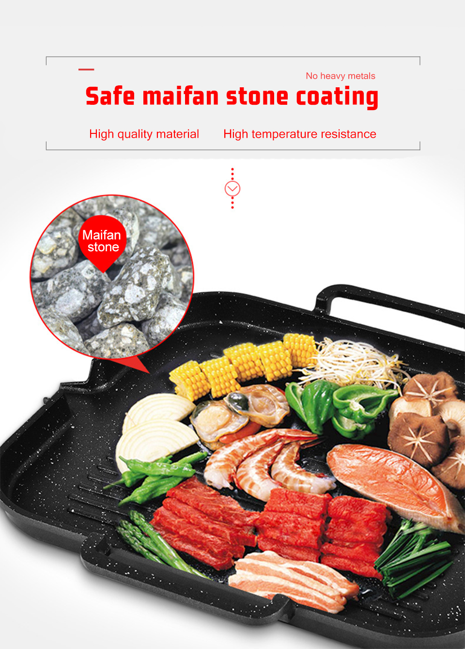 Rectangle Divided Induction Gas Stovetop Grill Pan For BBQ Without Pot Cover