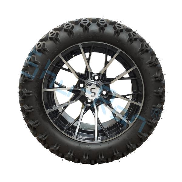 Exclusive Golf Cart Machined Glossy Black Wheel 14inch Tire with Rim for Golf