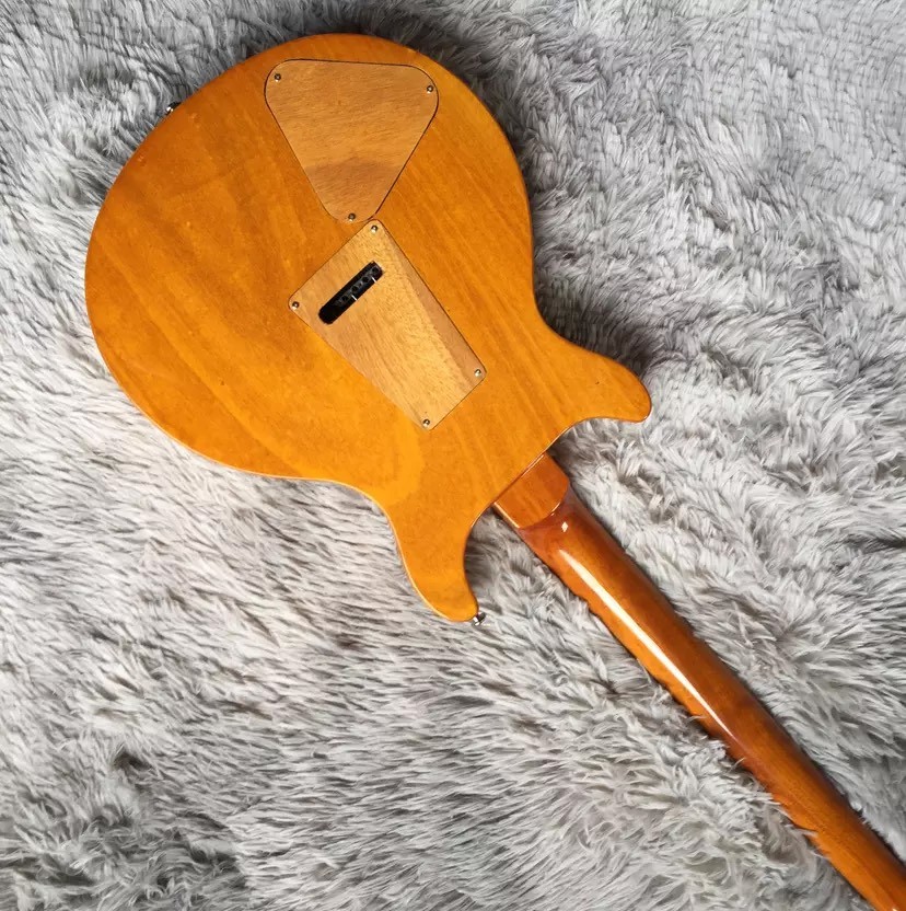 Custom Flamed Maple Top Electric Guitar with Bird Inlay and Chrome Hardware in Yellow PRS Santana Retro Orange​