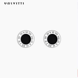 Quality Stainless Steel Round Black Enameled Roman Numbers Stud Earrings wholesale